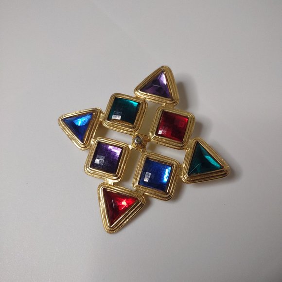 Metal And Multicolor Plastic Brooch - Picture 1 of 10